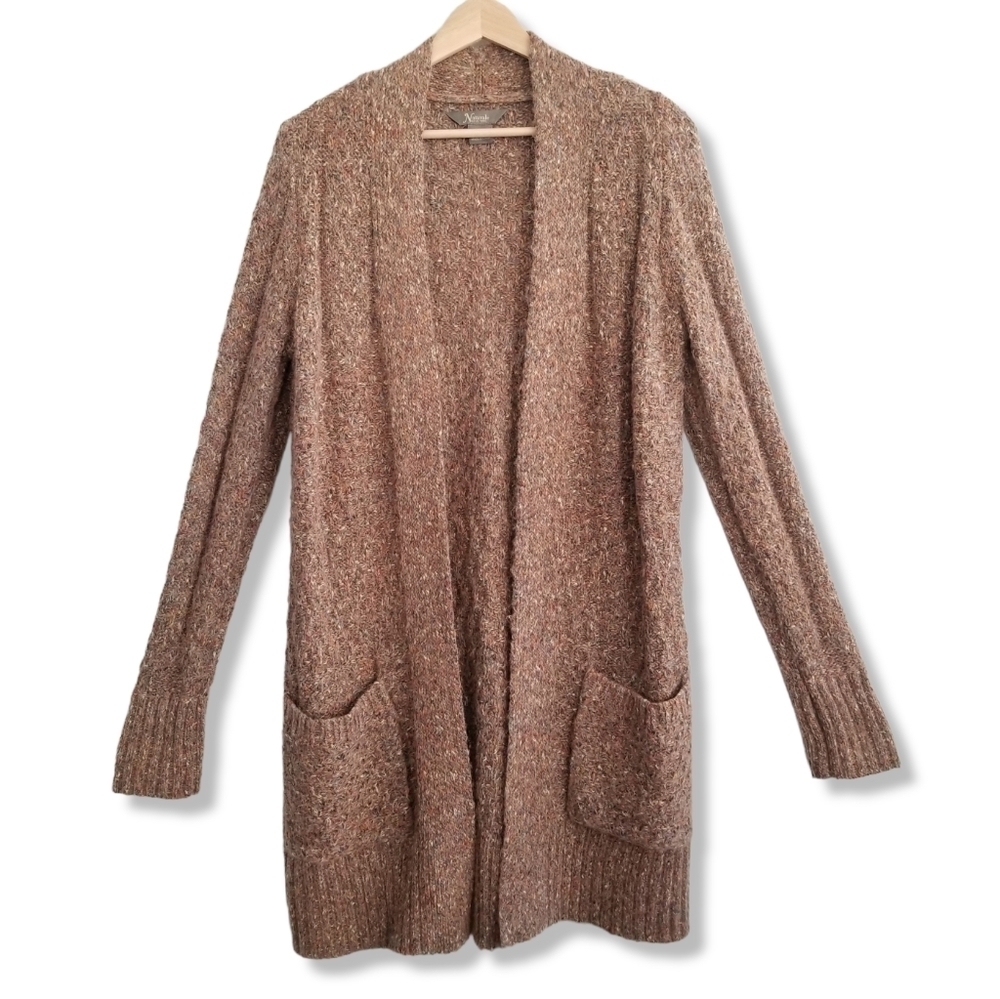 Natural Reflections Long Line‎ Cardigan Sweater Medium Wool Blend Gray Brown